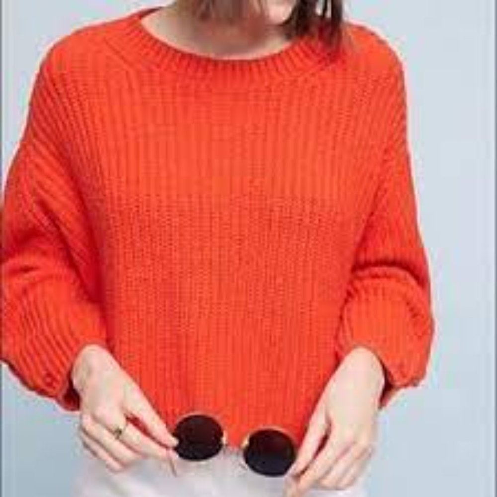 ANTHROPOLGIE MOTH Cropped Orange Baja Sweater Size L